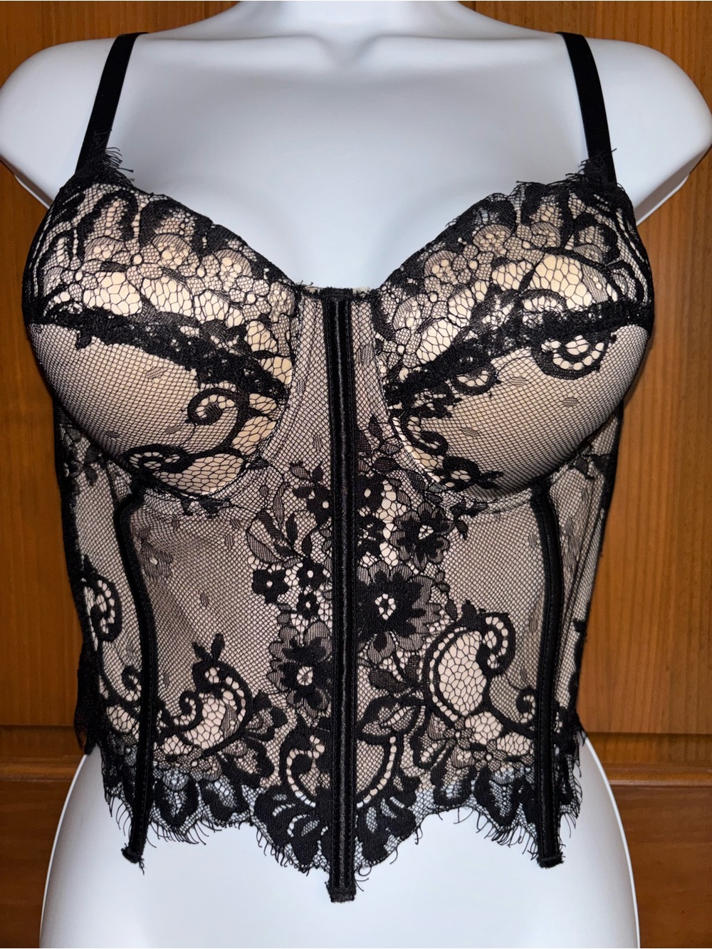 Commense Black Lace Bustier with Nude Lining